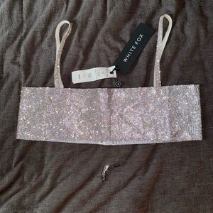White Fox Boutique Silver Sequin Crop Top